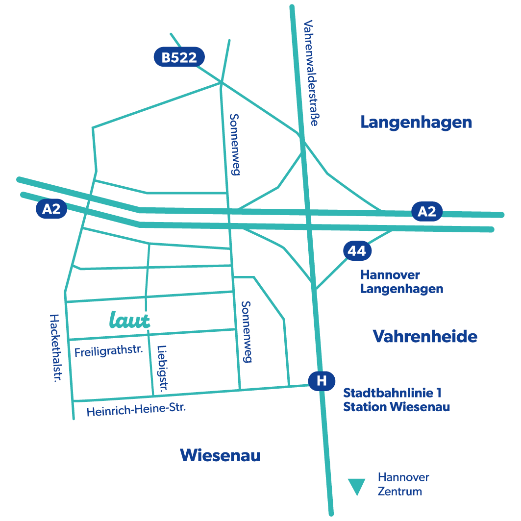 Eine Straßenkarte von Wiesenau auf dem der Ort der Praxis markiert ist 